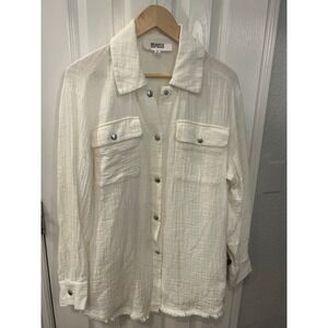 BB Dakota Steve Madden Shacket White Cotton Gauze Raw Hem Button Down Shirt